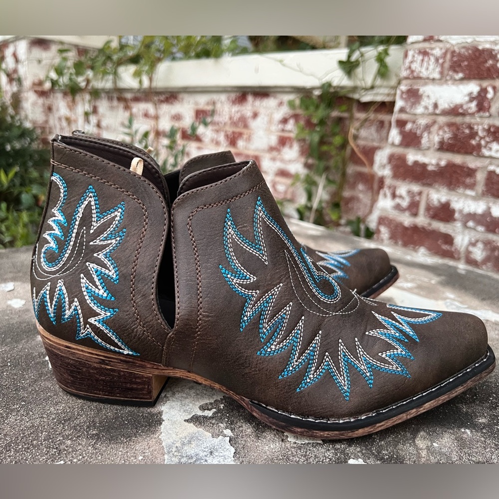Roper Womens Ava Deactivated Western Boots Embossed Snip Toe Cowboy Booties Sz11